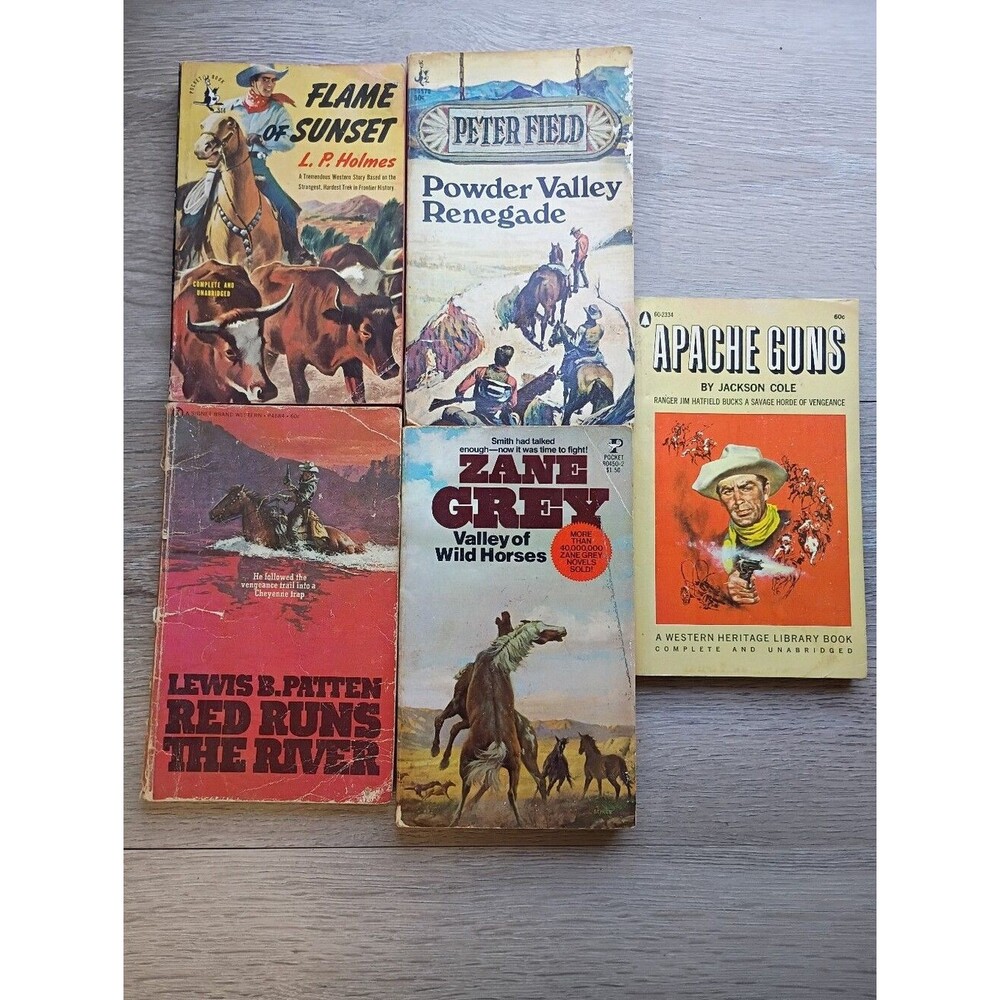 Old Western Paperback Books 1940's-70's Cowboy's Wild West Lot of 5 Vintage